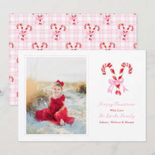 Cartes Pour Fêtes Annuelles Noël préparé Canne à sucre aquarelle Rubans roses