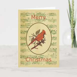 Cartes Pour Fêtes Annuelles Noël Red Bird Cardinal Green Music