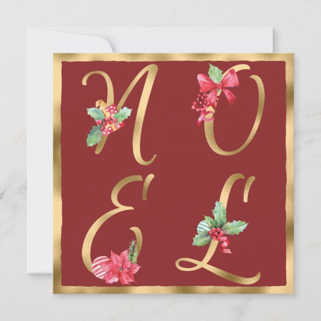 Cartes Pour Fêtes Annuelles NOEL Red & Gold Holly Berries Poinsettia Noël (Devant)