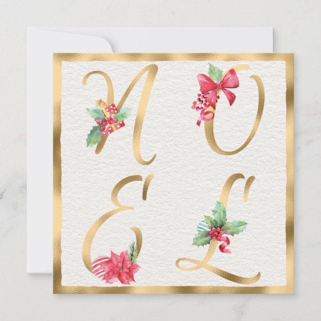 Cartes Pour Fêtes Annuelles NOEL Red & Gold Holly Berries Poinsettia Noël (Devant)