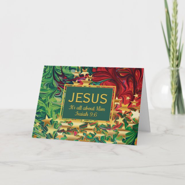 Cartes Pour Fêtes Annuelles NOËL Red Green Gold Stars Christian (Devant)