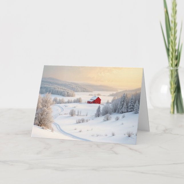Cartes Pour Fêtes Annuelles Noël Red Winter Grange (Devant)