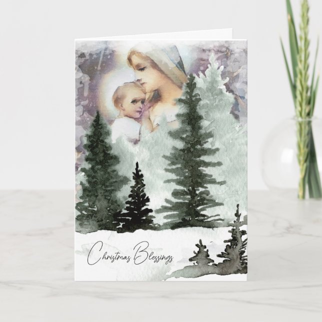 Cartes Pour Fêtes Annuelles Noël religieux Jésus Aquarelle Nature (Devant)