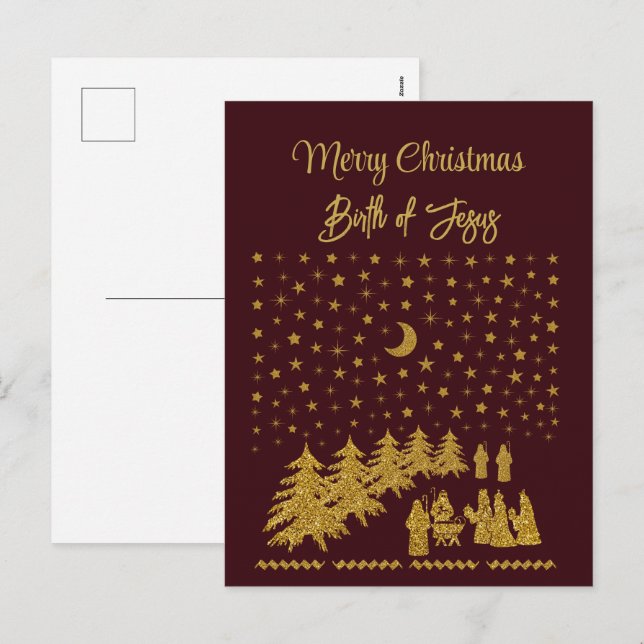 Cartes Pour Fêtes Annuelles Noël religieux, Naissance de Jésus (Devant / Derrière)