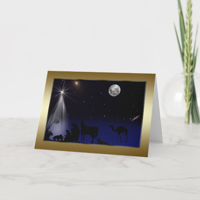 Cartes Pour Fêtes Annuelles Noël, religieux, nativité, étoiles, lune (Devant)