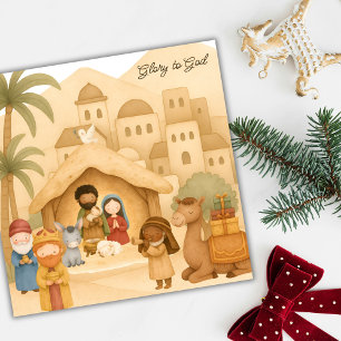 Cartes Pour Fêtes Annuelles Noël religieux Saint Famille Gloire à Dieu 
