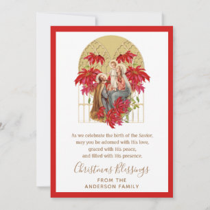 Cartes Pour Fêtes Annuelles Noël religieux Sainte Famille Poinsettia