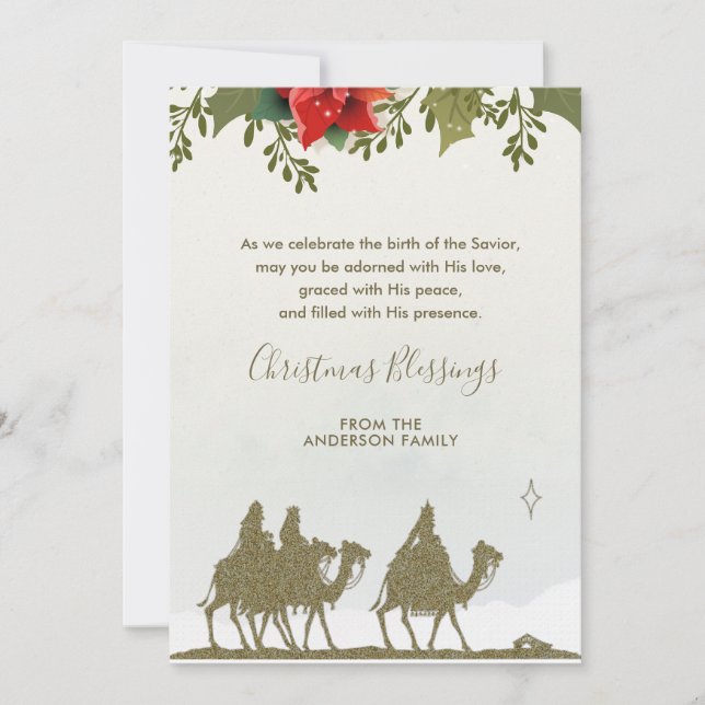 Cartes Pour Fêtes Annuelles Noël Religieux Trois Rois Poinsettia (Devant)