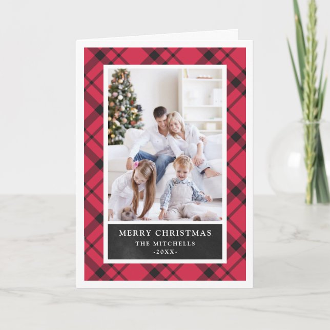 Cartes Pour Fêtes Annuelles Noël rempli | Photo rouge et noire (Devant)