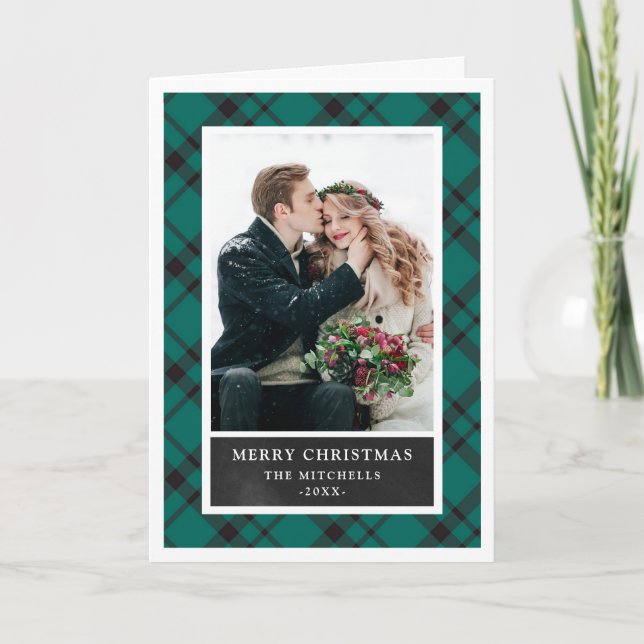 Cartes Pour Fêtes Annuelles Noël rempli | Photo verte et noire (Devant)