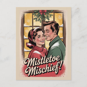 Cartes Pour Fêtes Annuelles Noël Rétro Farce au Gui 1950s Vintage