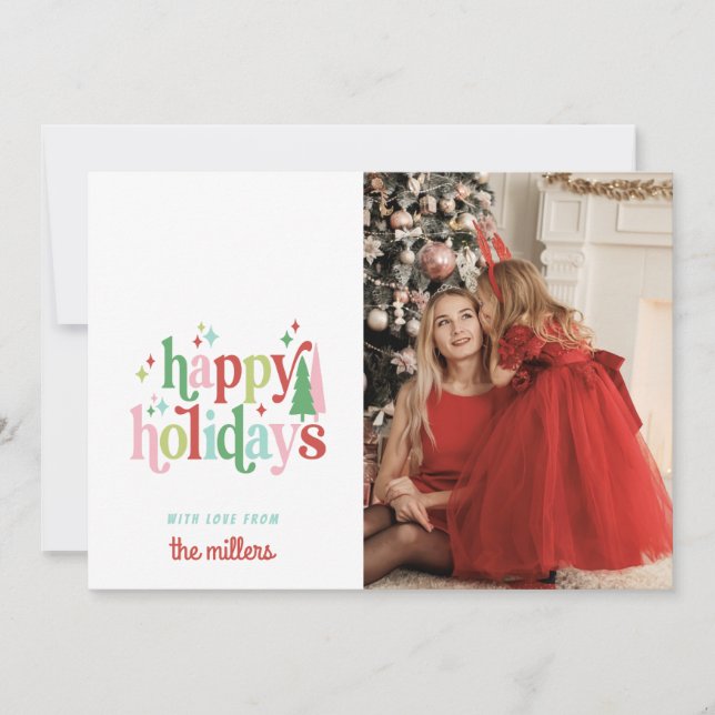 Cartes Pour Fêtes Annuelles Noël Retro Pastel | Joyeuses fêtes (Devant)