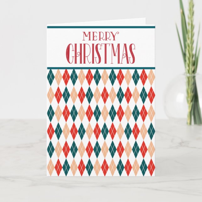 Cartes Pour Fêtes Annuelles Noël Rétro Personnalisé Rouge Turquoise Diamant Ca (Devant)