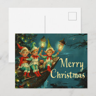 Cartes Pour Fêtes Annuelles Noël Rétro Vintage : Elfes Heureux