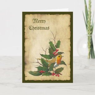 Cartes Pour Fêtes Annuelles Noël: Robin anglais, Parchemin, Holly, Twigs