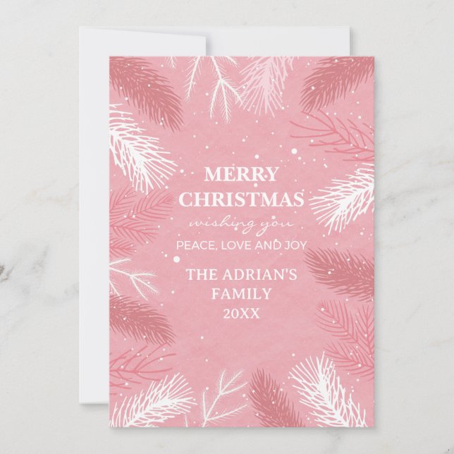 Cartes Pour Fêtes Annuelles Noël rose avec feuilles de pins (Devant)