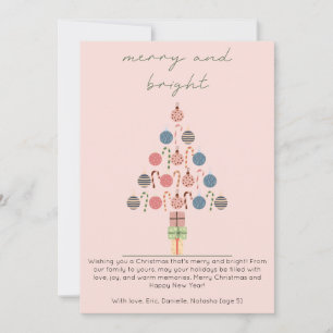 Cartes Pour Fêtes Annuelles Noël rose minimaliste Chic Boho Tree