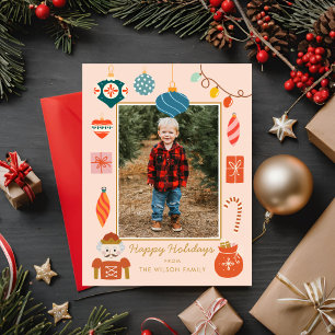 Cartes Pour Fêtes Annuelles Noël rose Ornement mignonne Photo de famille