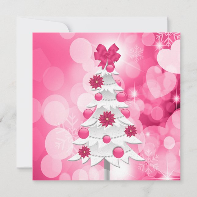 Cartes Pour Fêtes Annuelles Noël rose vif et gras avec arbre blanc (Devant)