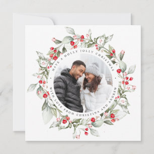 Cartes Pour Fêtes Annuelles Noël Rouge Berry Wreath Floral Photo Carré