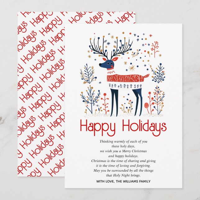 Cartes Pour Fêtes Annuelles Noël rouge cerf de style scandinave (Devant / Derrière)