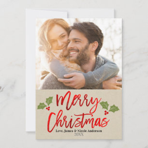 Cartes Pour Fêtes Annuelles Noël Rouge Feuille Moderne Écriture Fête Photo