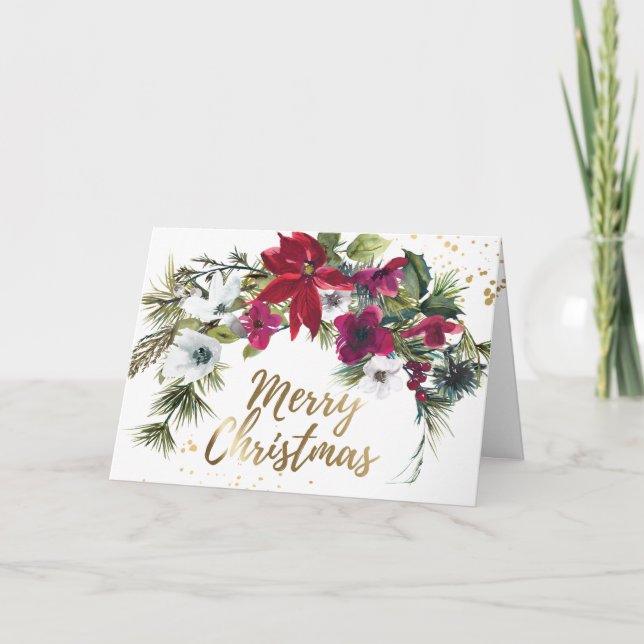 Cartes Pour Fêtes Annuelles Noël Rouge Poinsettia Pine Bible Isaïe 9:6 (Devant)