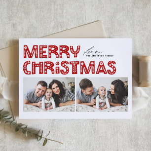 Cartes Pour Fêtes Annuelles Noël Rouge scandinave à deux photos