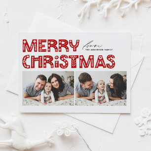 Cartes Pour Fêtes Annuelles Noël Rouge scandinave à deux photos