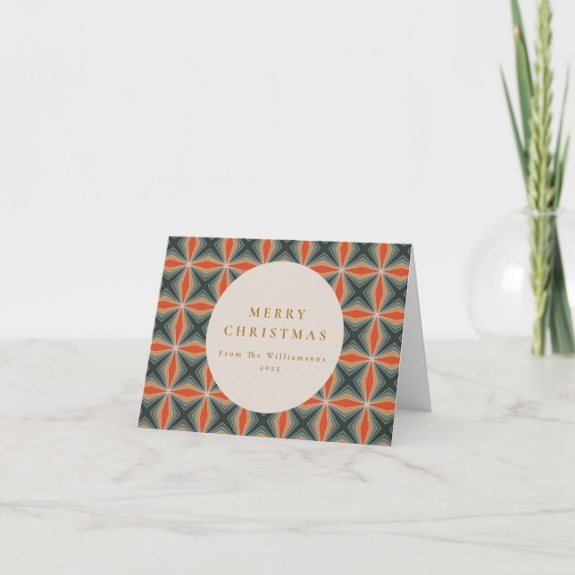 Cartes Pour Fêtes Annuelles Noël Rouge Vert Mi-Siècle Étoiles Personnalisé Bla (Devant)