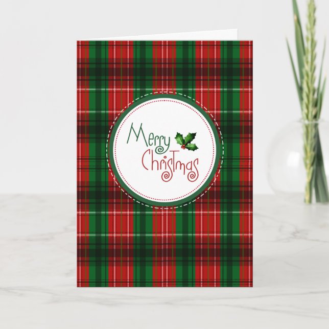 Cartes Pour Fêtes Annuelles Noël Rouge Vert Plaid Salutation de vacances (Devant)