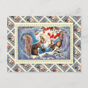 Cartes Pour Fêtes Annuelles Noël russe vintage, écureuils à la maison