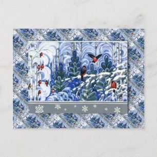 Cartes Pour Fêtes Annuelles Noël russe vintage, Robins dans la forêt