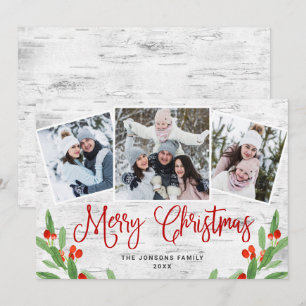 Cartes Pour Fêtes Annuelles Noël Rustic Birch Bark 3 PHOTO Salutation Vacances