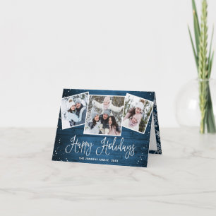 Cartes Pour Fêtes Annuelles Noël Rustic Blue Wood 3 PHOTO Salutation