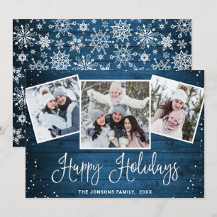 Cartes Pour Fêtes Annuelles Noël Rustic Blue Wood 3 PHOTO Salutation
