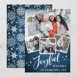 Cartes Pour Fêtes Annuelles Noël Rustic Blue Wood 4 PHOTO Salutation