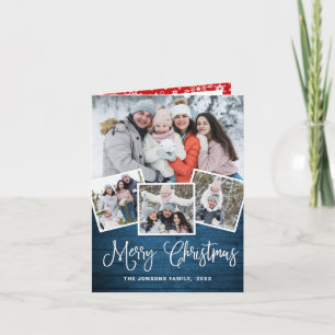 Cartes Pour Fêtes Annuelles Noël Rustic Blue Wood 4 PHOTO Salutation