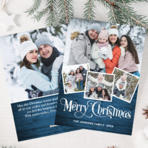 Cartes Pour Fêtes Annuelles Noël Rustic Blue Wood 5 PHOTO Salutation