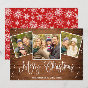 Cartes Pour Fêtes Annuelles Noël Rustic Brown Wood 3 PHOTO Salutation