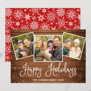Cartes Pour Fêtes Annuelles Noël Rustic Brown Wood 3 PHOTO Salutation