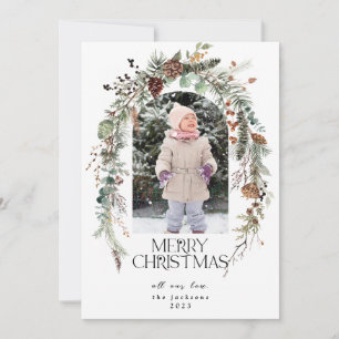 Cartes Pour Fêtes Annuelles Noël Rustic Green Berries Lotus Photo