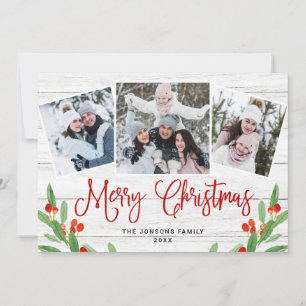 Cartes Pour Fêtes Annuelles Noël Rustic White Wood 3 PHOTO Salutation
