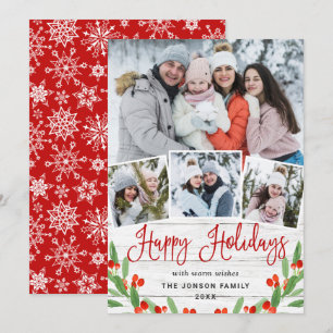 Cartes Pour Fêtes Annuelles Noël Rustic White Wood 4 PHOTO Salutation