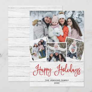 Cartes Pour Fêtes Annuelles Noël Rustic White Wood 4 PHOTO Salutation