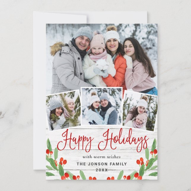 Cartes Pour Fêtes Annuelles Noël Rustic White Wood 4 PHOTO Salutation (Devant)