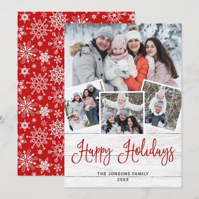 Cartes Pour Fêtes Annuelles Noël Rustic White Wood 4 PHOTO Salutation (Devant / Derrière)