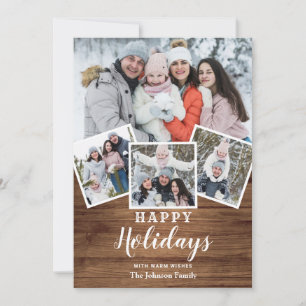 Cartes Pour Fêtes Annuelles Noël Rustic Wood 4 PHOTO Salutation
