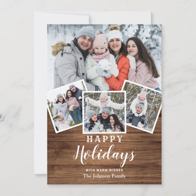 Cartes Pour Fêtes Annuelles Noël Rustic Wood 4 PHOTO Salutation (Devant)