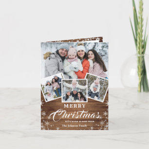Cartes Pour Fêtes Annuelles Noël Rustic Wood 4 PHOTO Salutation